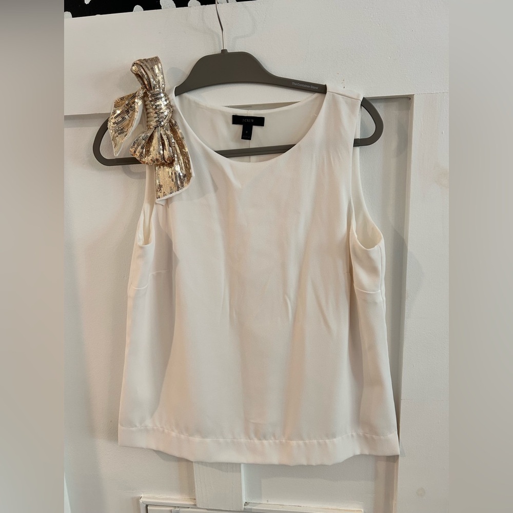 J. Crew sleeveless blouse gold sequins bow Cream Sleeveless Top